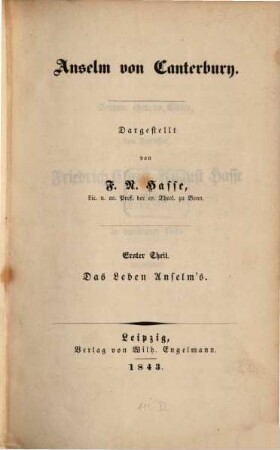 Anselm von Canterbury, 1. Das Leben Anselm's