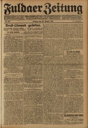 Ausgabe vom Freitag, den 27. August 1915.