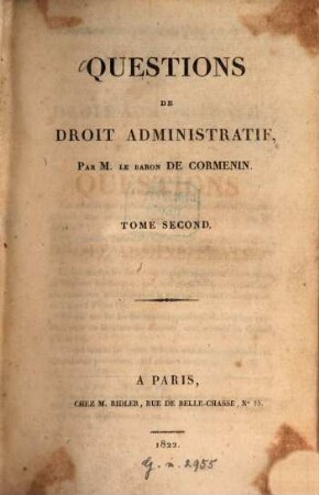 Questions de droit administratif, 2