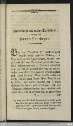 Freymüthige und wahre Darstellung der beyden Haupt-Partheyen
