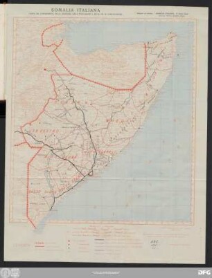 Somalia Italiana Carta Dei Commissariati, Delle Residenze, Delle Popolazioni E Delle Vie Communicazione