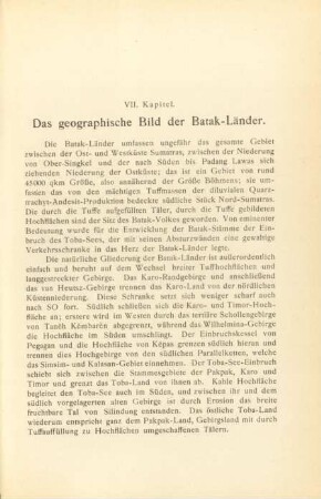 VII. Das geographische Bild der Batak-Länder