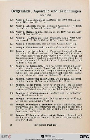 Oelgemälde, Aquarelle und Zeichnungen bis 1900 (Nr. 128-162)