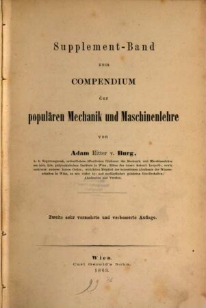 Compendium der populären Mechanik und Maschinenlehre, [2,1]. Supplement-Band