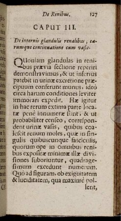 Caput III. De internis glandulis renalibus, eærumque continuatione cum vasis.