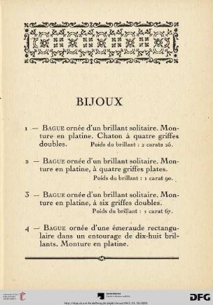 Bijoux (Nr. 1-113)