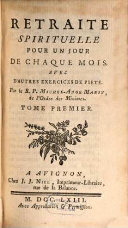 Retraite Spirituelle Pour Un Jour De Chaque Mois : Avec D'Autres Exercices De Piété, 1
