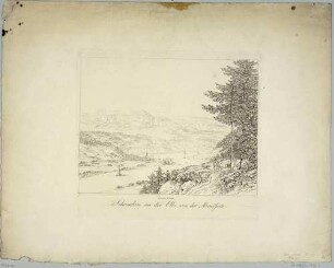Das Elbtal in der Sächsischen Schweiz mit Schandau vor den Schrammsteinen und dem Falkenstein vom linken Elbufer nach Osten