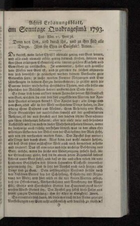 Achtes Erbauungsblatt, am Sonntage Quadragesimä 1793.