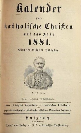 Kalender für katholische Christen : auf d. Jahr ... 1881 = Jg. 41