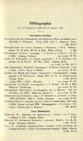 Bibliographie vom 16. December 1882 bis 31. Januar 1883.