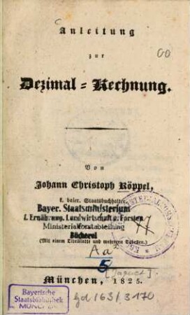 Anleitung zur Dezimal-Rechnung
