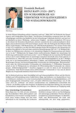 Heinz Rapp (1924–2007). Ein Schramberger als Versöhner von Katholizismus und Sozialdemokratie.