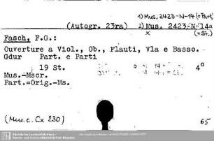 Fasch, F. G., Overture