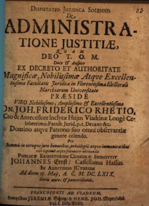 Disputatio Iuridica Solennis De Administratione Iustitiae