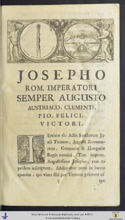 Josepho Rom. Imperatori Semper Augusto Austriaco, Clementi, Pio, Felici, Victori.