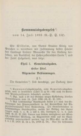 Kommunalabgabengesetz vom 14. Juli 1893.