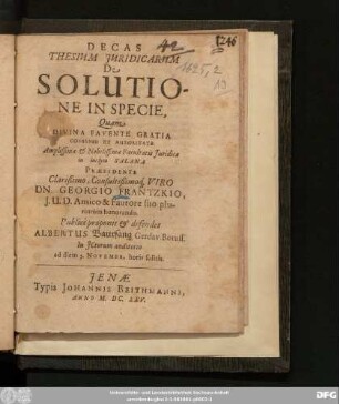 Decas Thesium Iuridicarum De Solutione In Specie