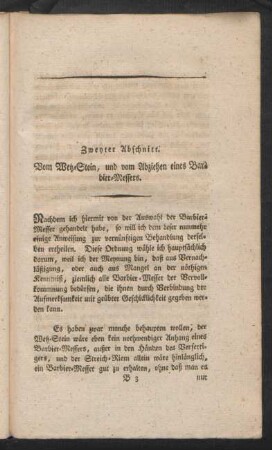Zweyter Abschnitt. Vom Wetz-Stein, und vom Abziehen eines Barbier-Messers.