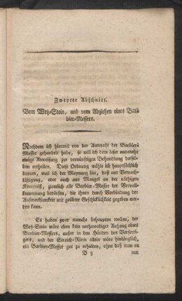 Zweyter Abschnitt. Vom Wetz-Stein, und vom Abziehen eines Barbier-Messers.