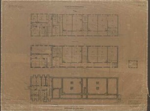 Originalzeichnung: Ausführungszeichnung Grundriss Keller-, Erd und 1. Obergeschoss, 1:100