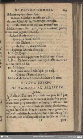 Curatio LXXXIV. [Curatio LXXXVII.] De Tumore In Sinistro genu
