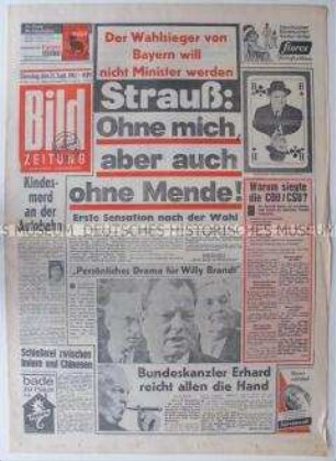 Tageszeitung "Bild ZEITUNG" zur Absage von Franz Josef Strauß bezüglich eines Ministeramtes