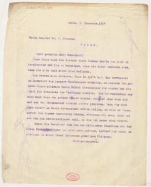 Brief an Karl Stephan : 01.12.1917
