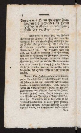 18-34, Auszug aus Herrn Professor Freylinghausens...