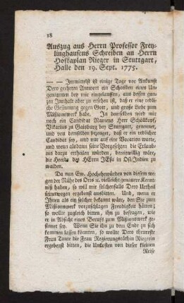 18-34, Auszug aus Herrn Professor Freylinghausens...
