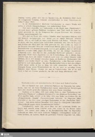 Tschaikowsky als musikalischer Kritiker und Schriftsteller