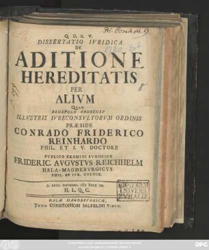 Dissertatio Ivridica De Aditione Hereditatis Per Alivm