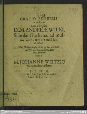 Oratio funebris in obitum Andreae Wilki