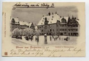 "Rathaus u. Käthchenhaus", "Gruss aus Heilbronn", Marktplatz im Schnee