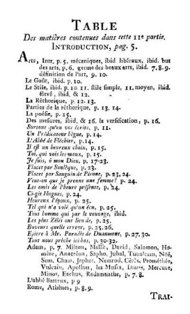 Table Des matières contenues dans cette 11e partie.