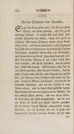 LXIX. An den Freyherrn von Craussen