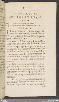 Disputatio XI. De Lege Et Evangelio