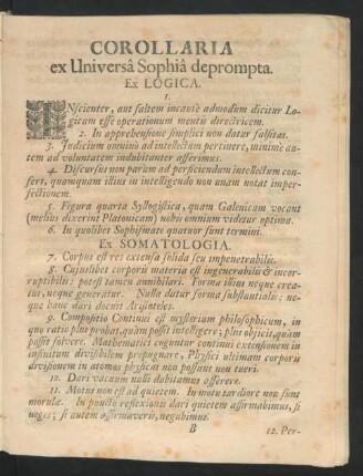 Corollaria ex Universa Sophia deprompta.
