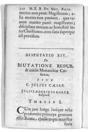 Disputatio XIV. De Mutatione Reipub. & initiis Monarchiae Caefarum ...