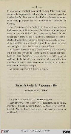 Séance du Comité du 5 novembre 1860