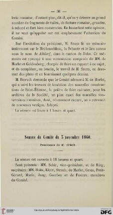 Séance du Comité du 5 novembre 1860