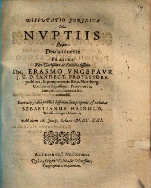Disp. iur. de nuptiis