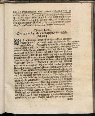 Siebendes Capitel. Von dem wesentlichen Unterschiede der sechsten Ordnung.