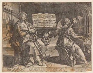 Die Heilige Caecilia, von einem orgelspielenden Engel begleitet