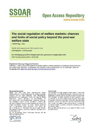 The social regulation of welfare markets: chances and limits of social policy beyond the post-war welfare state