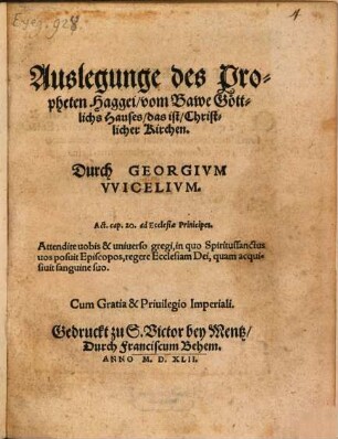 Auslegunge des Propheten Haggei, vom Bawe Göttlichs Hauses, das ist, Christlicher Kirchen
