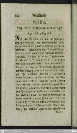 Rede. daß die Wissenschaften dem Krieger nicht nachtheilig sind