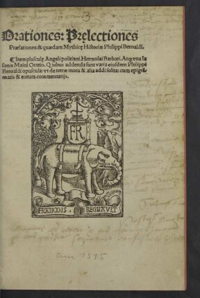 Orationes: Prelectiones Praefationes: & quaedam Mythice Historiae Philippi Beroaldi