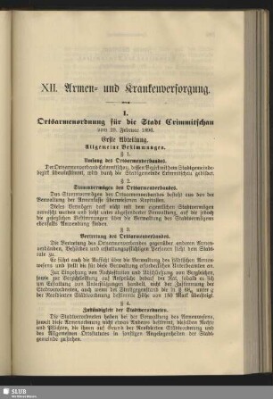 XII. Armen- und Krankenversorgung