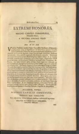 Extremi Honores, Magno Carolo Emmanueli, Sabaudiae Duci